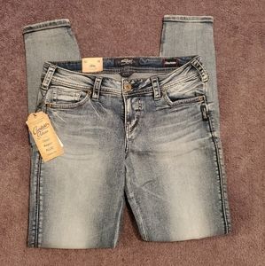 Silver Aiko Mid Rise Super Skinny Jeans